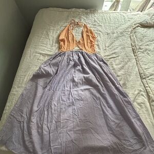 TACH Striped Halter Maxi Dress in Orange and Light Blue